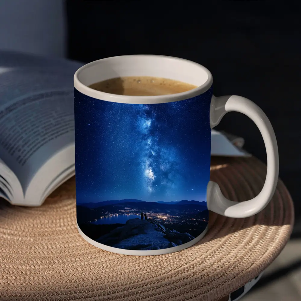 Milky Way Over Mountain City Night – Mugs