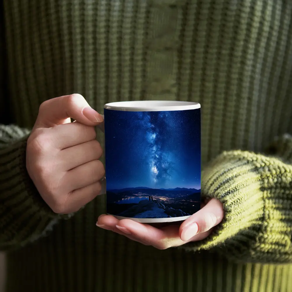 Milky Way Over Mountain City Night – Mugs