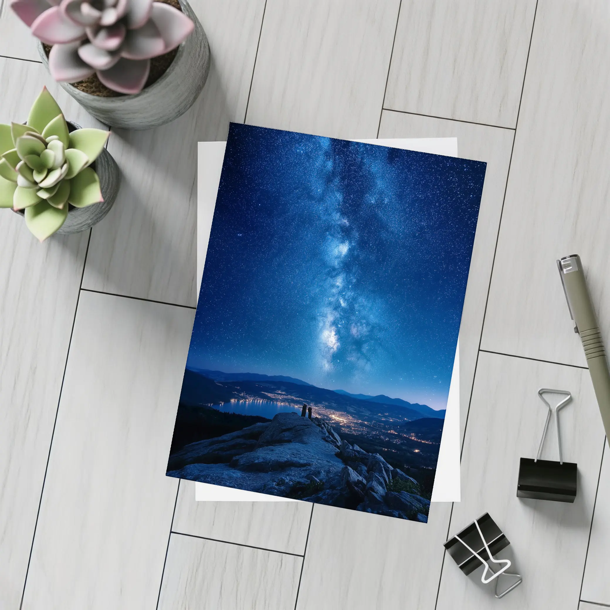Milky Way Over Mountain City Night – Postcards