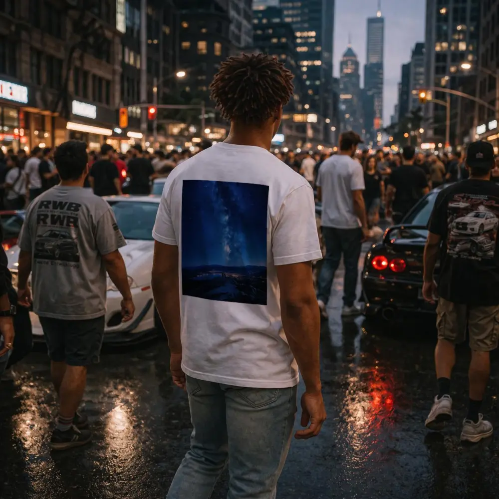 Milky Way Over Mountain City Night – T-Shirts