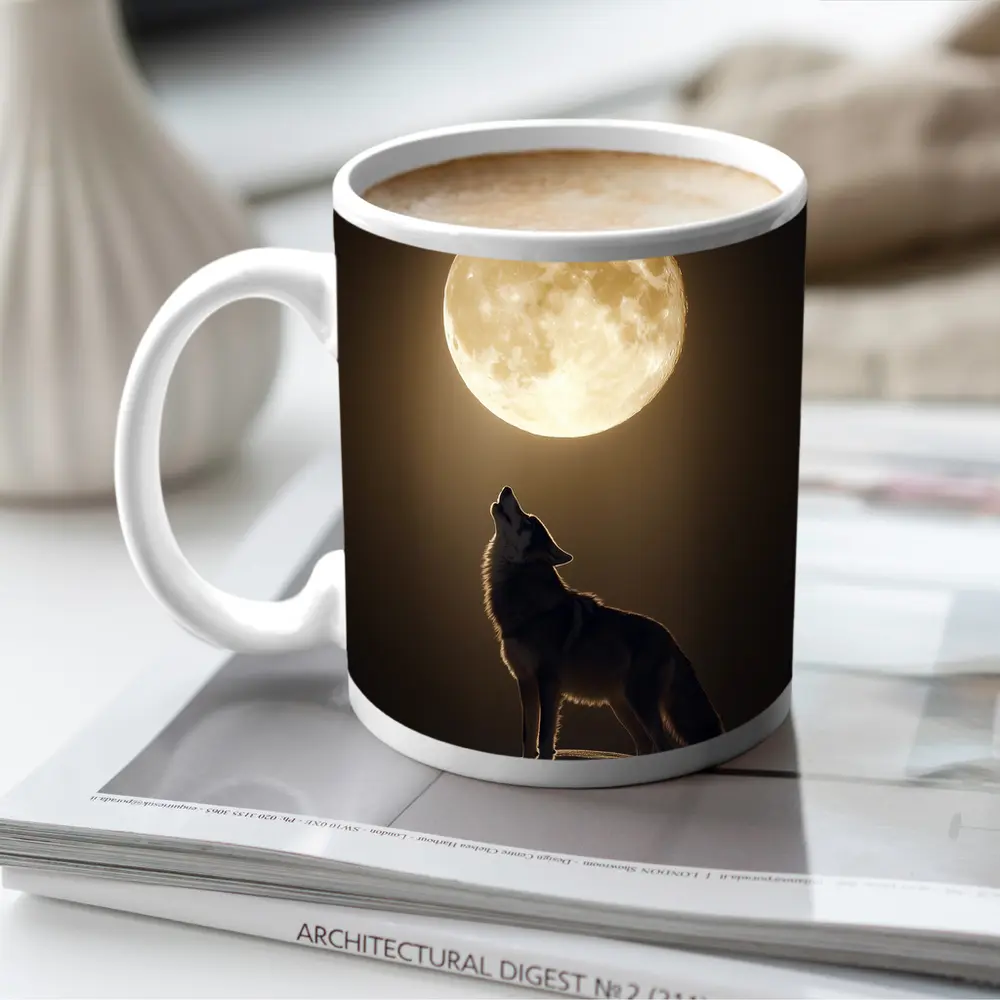 Wolf Howling At Full Moon Night – Mugs