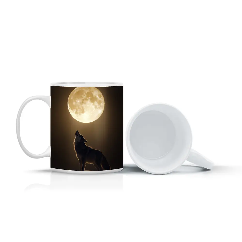 Wolf Howling At Full Moon Night – Mugs