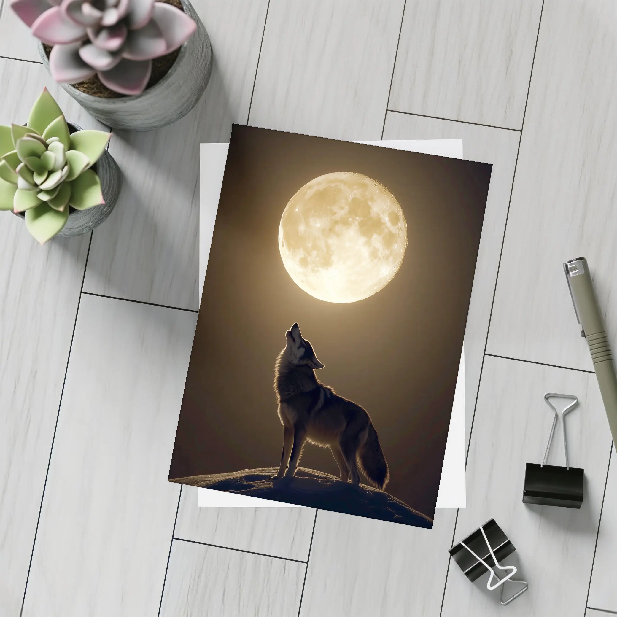 Wolf Howling At Full Moon Night – Postcards