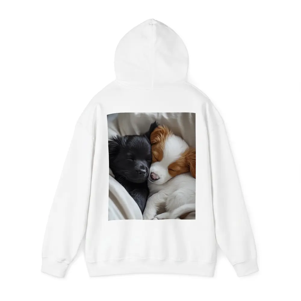 Two Sleeping Puppies Cuddled In Blankets – Hoodies