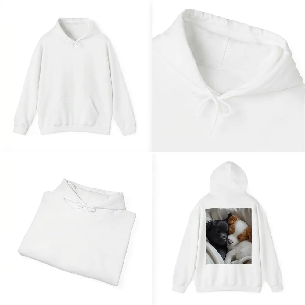 Two Sleeping Puppies Cuddled In Blankets – Hoodies