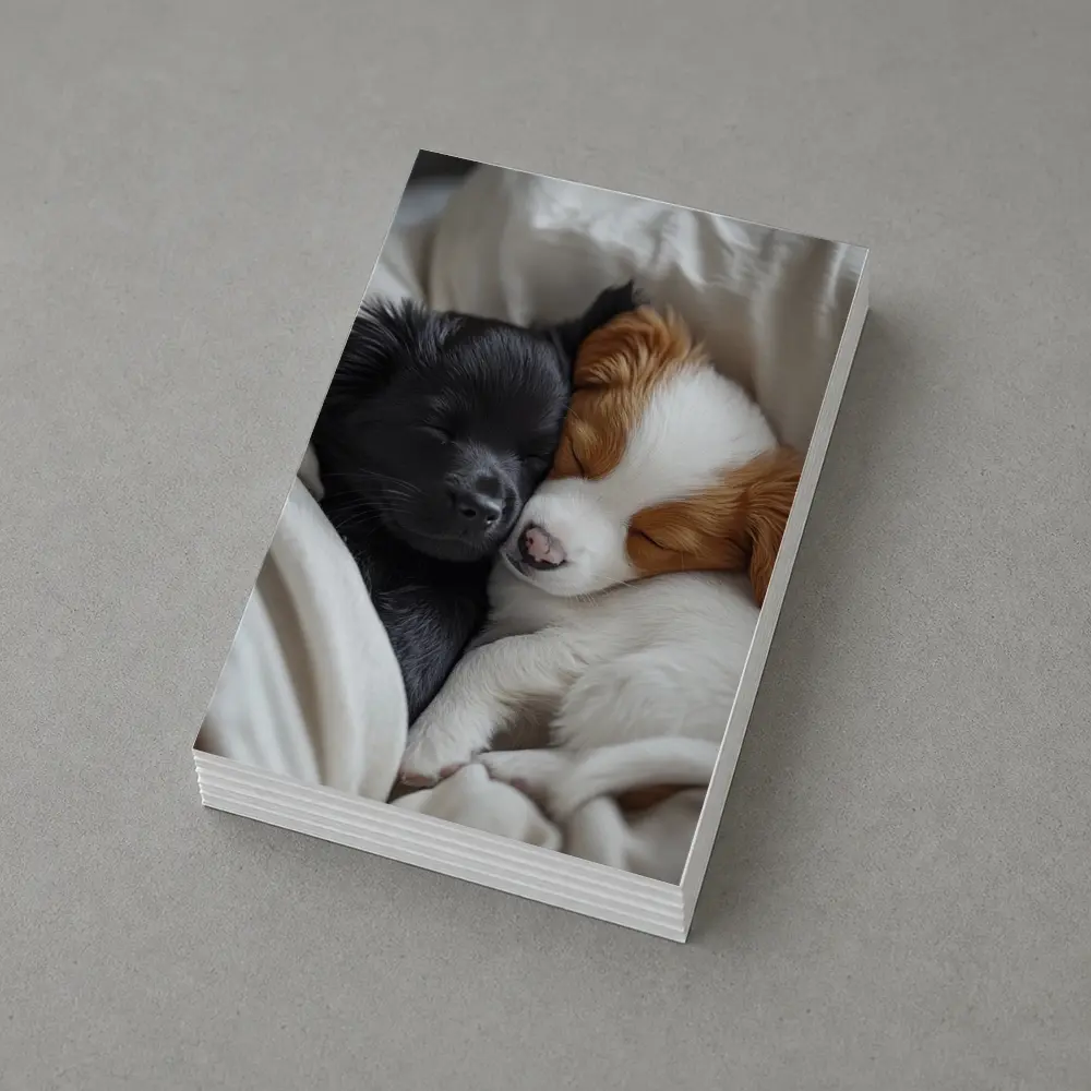 Two Sleeping Puppies Cuddled In Blankets – Postcards