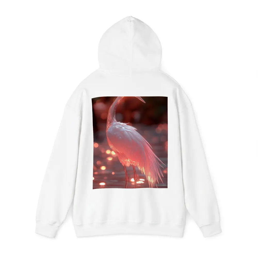 Glowing Egret Wading in Pink Water – Hoodies