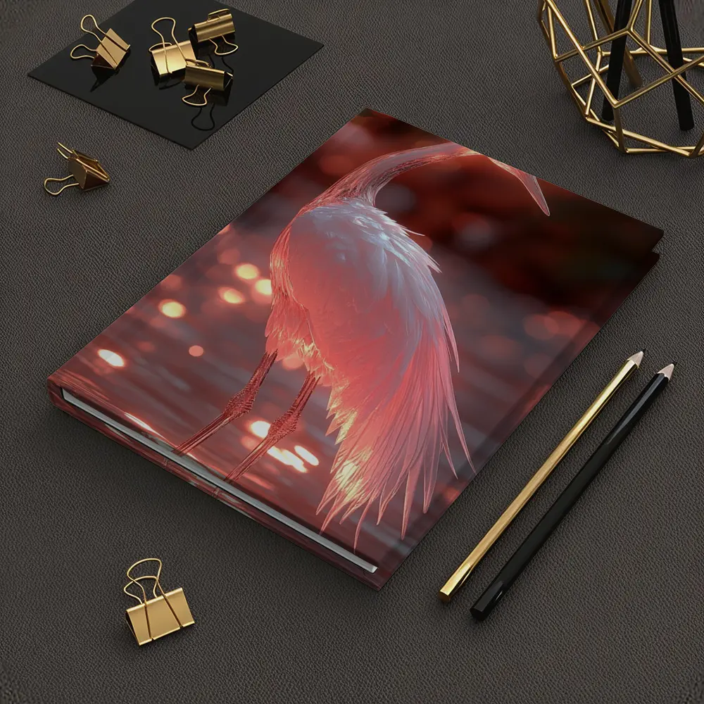 Glowing Egret Wading in Pink Water – Notebooks