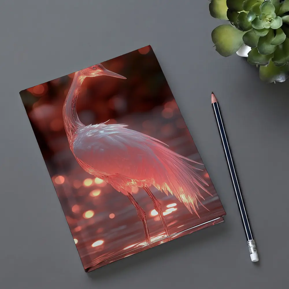 Glowing Egret Wading in Pink Water – Notebooks