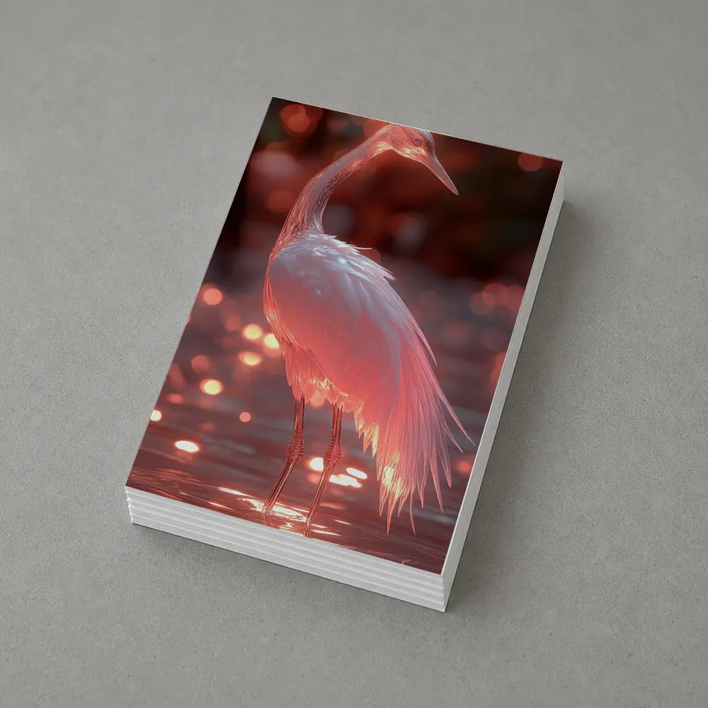 Glowing Egret Wading in Pink Water – Postcards