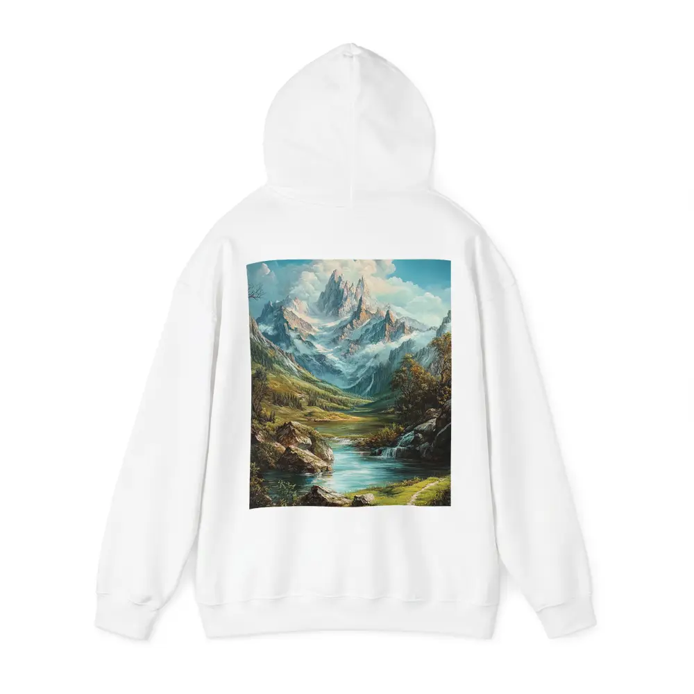 Alpine Mountain Valley River Landscape Painting – Hoodies