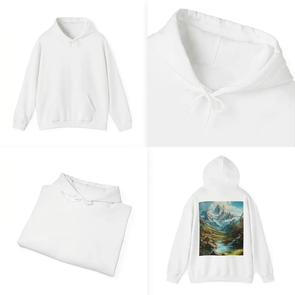 Alpine Mountain Valley River Landscape Painting – Hoodies