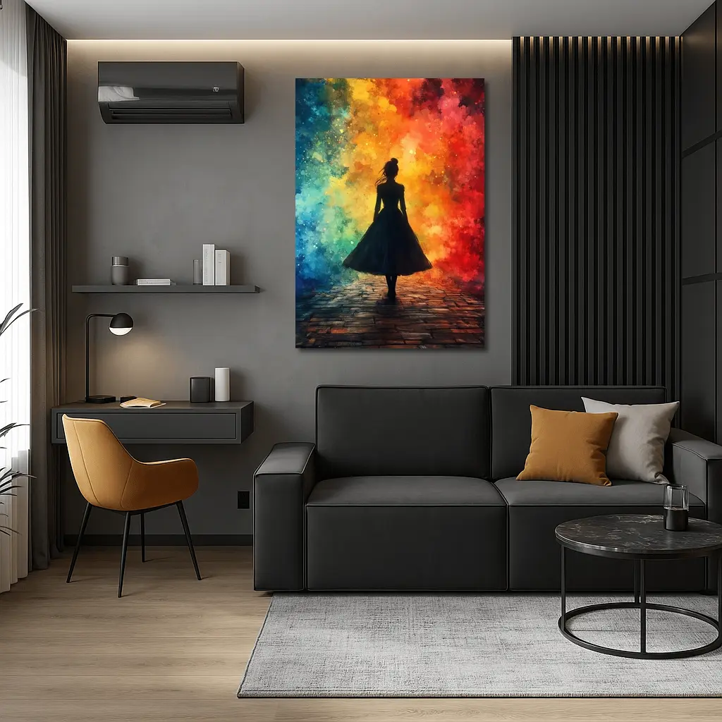 Woman Silhouette Colorful Watercolor Smoke Background – Wall Art