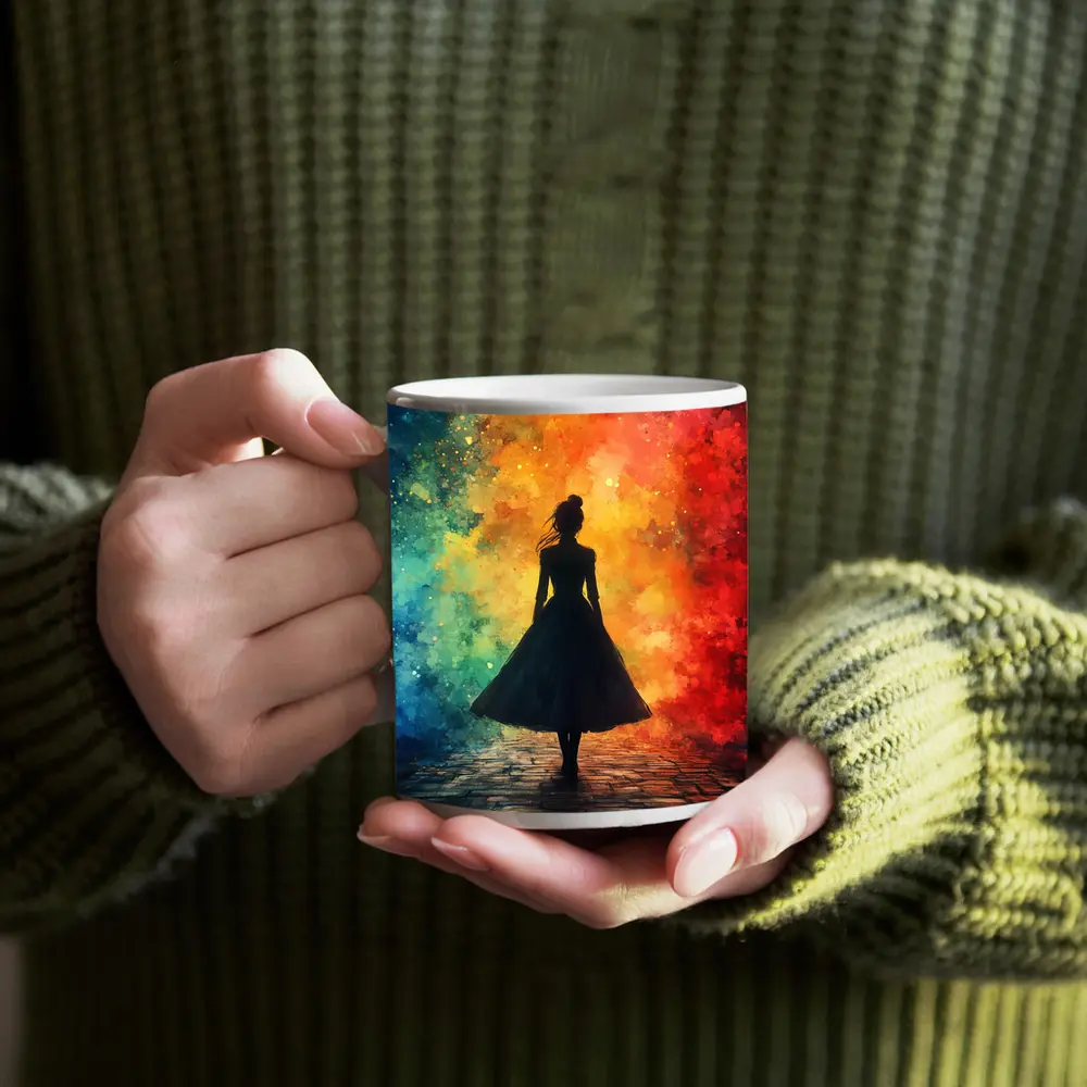 Woman Silhouette Colorful Watercolor Smoke Background – Mugs
