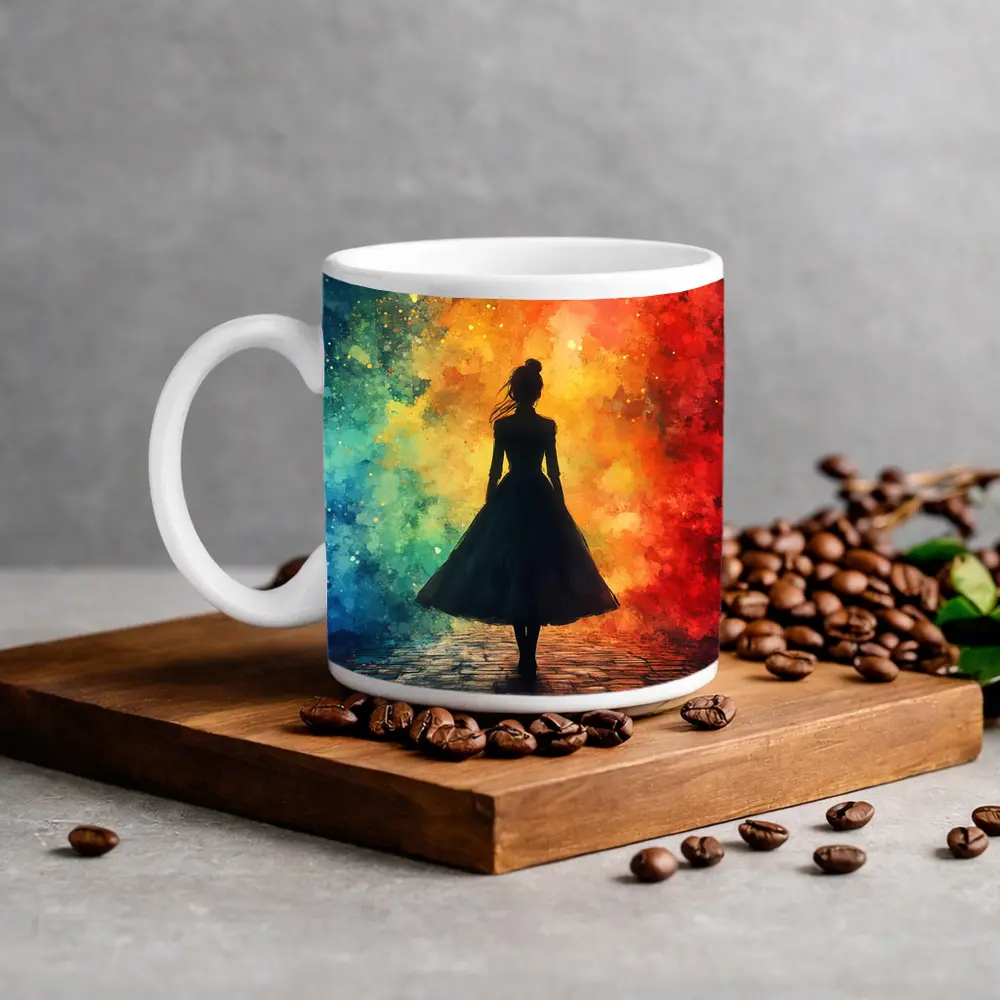 Woman Silhouette Colorful Watercolor Smoke Background – Mugs