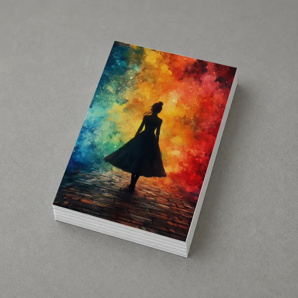 Woman Silhouette Colorful Watercolor Smoke Background – Postcards