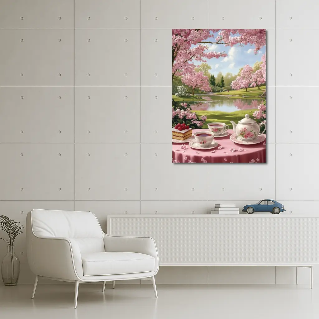 Cherry Blossom Tea Table Spring Park Scene – Wall Art