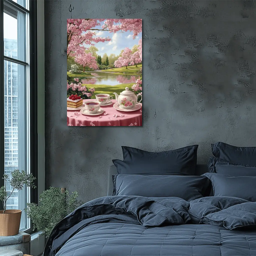 Cherry Blossom Tea Table Spring Park Scene – Wall Art