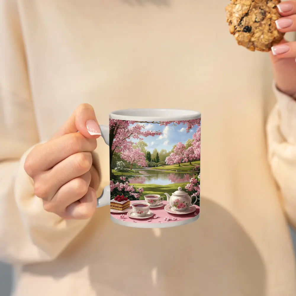 Cherry Blossom Tea Table Spring Park Scene – Mugs