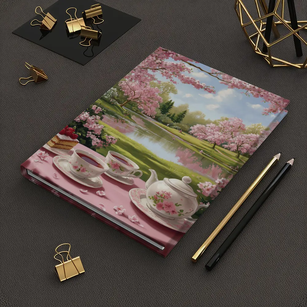 Cherry Blossom Tea Table Spring Park Scene – Notebooks