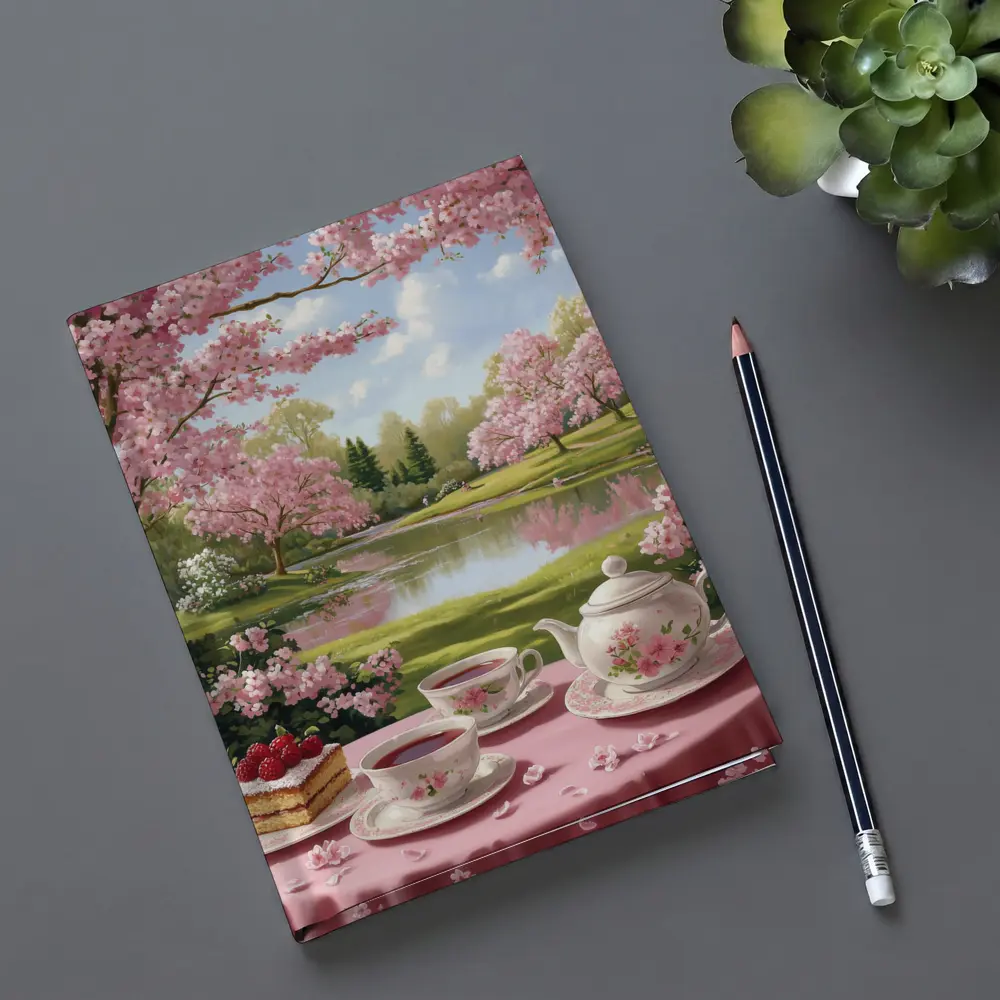 Cherry Blossom Tea Table Spring Park Scene – Notebooks