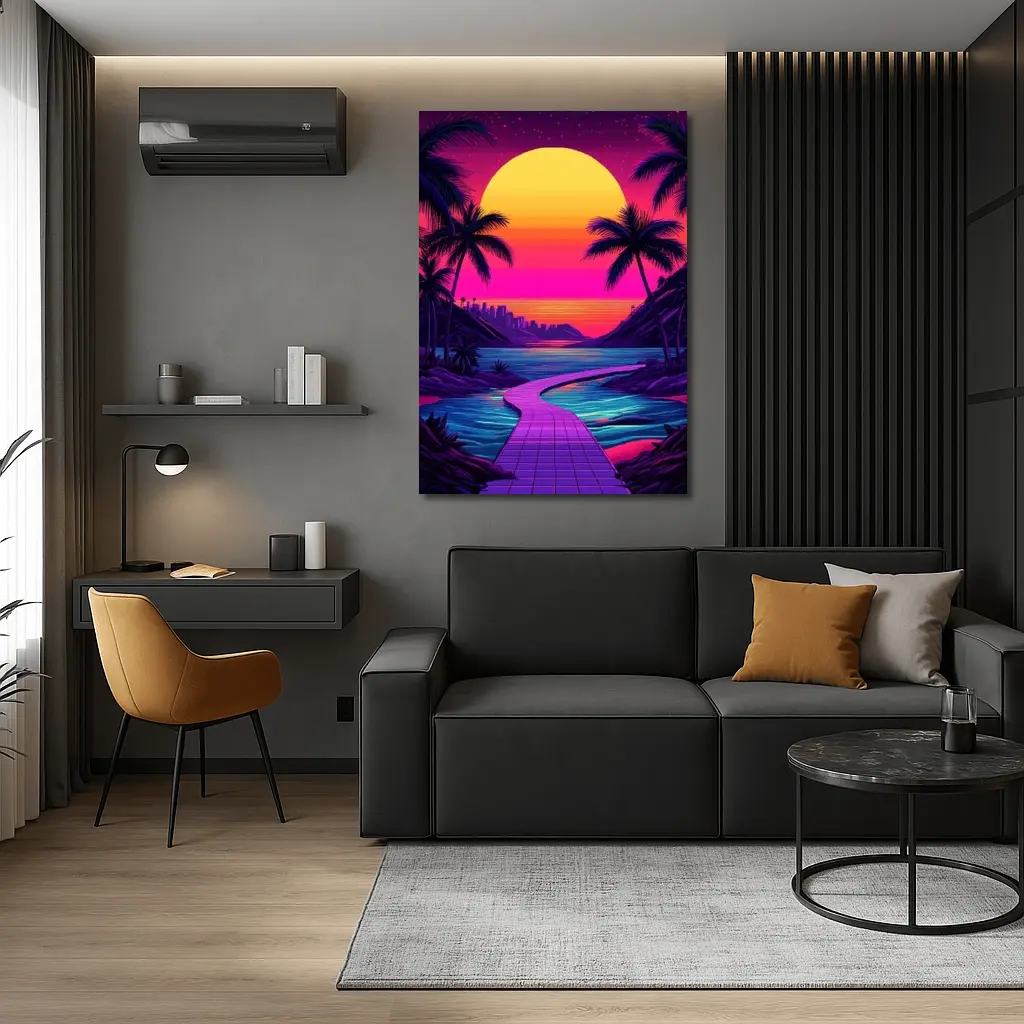 Retrowave Tropical Sunset Palm Tree Scene – Wall Art