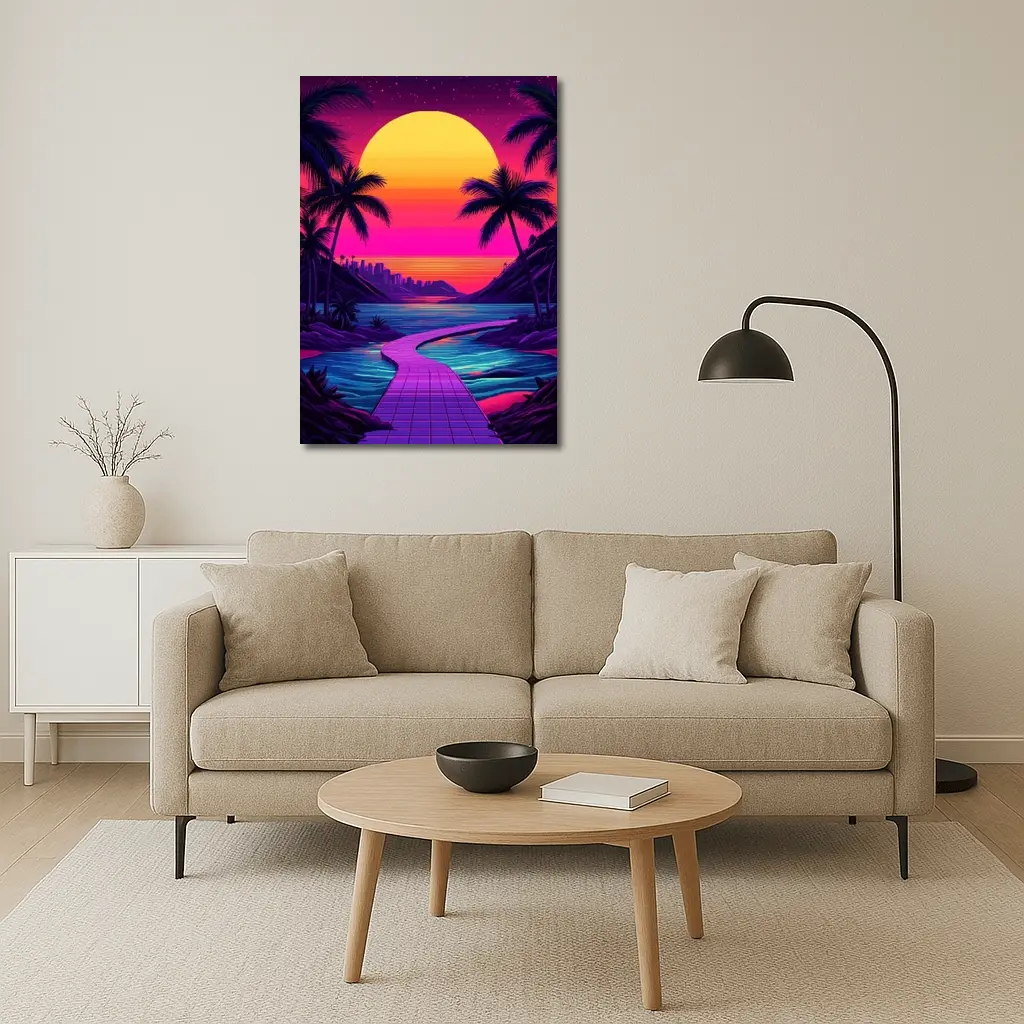 Retrowave Tropical Sunset Palm Tree Scene – Wall Art