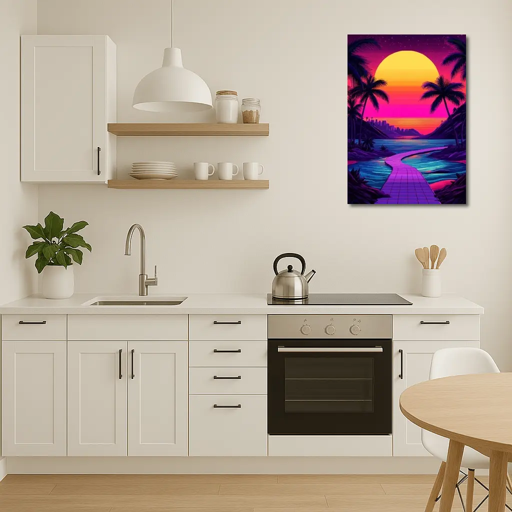 Retrowave Tropical Sunset Palm Tree Scene – Wall Art