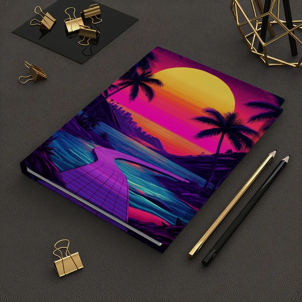 Retrowave Tropical Sunset Palm Tree Scene – Notebooks
