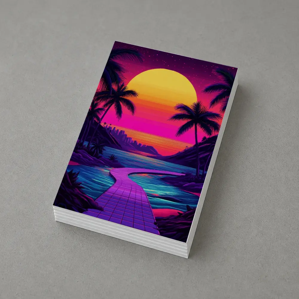 Retrowave Tropical Sunset Palm Tree Scene – Postcards