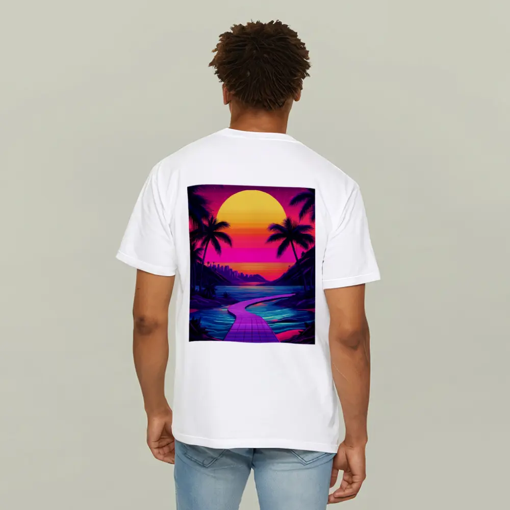 Retrowave Tropical Sunset Palm Tree Scene – T-Shirts