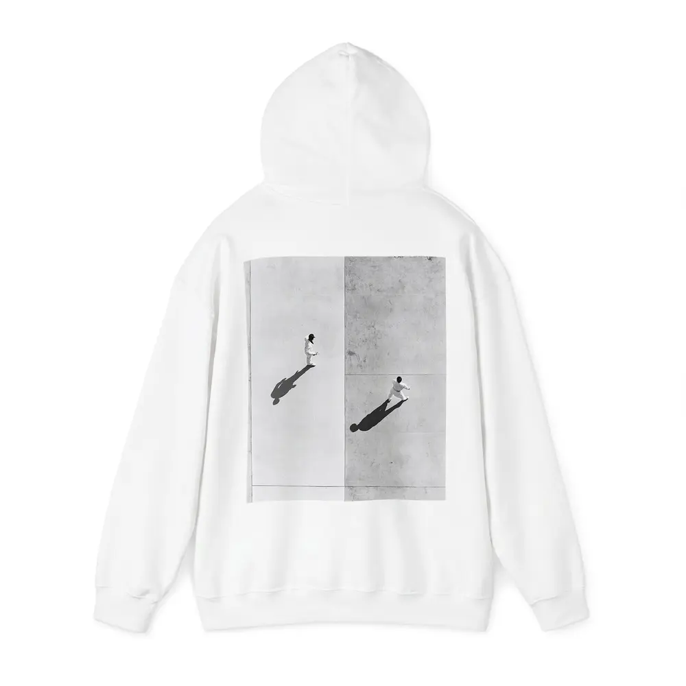 Two Figures Walking Aerial Black White – Hoodies
