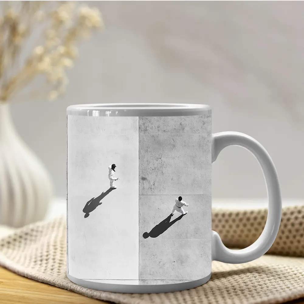 Two Figures Walking Aerial Black White – Mugs