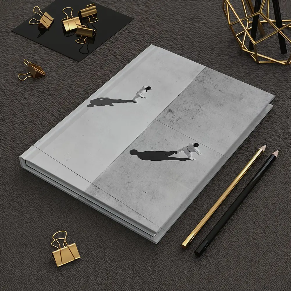 Two Figures Walking Aerial Black White – Notebooks