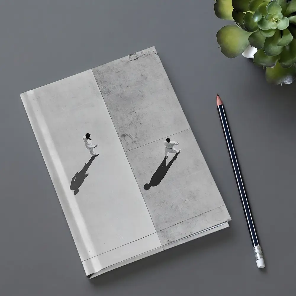 Two Figures Walking Aerial Black White – Notebooks