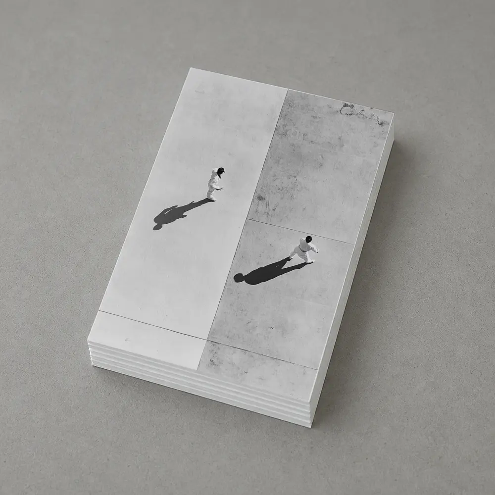 Two Figures Walking Aerial Black White – Postcards