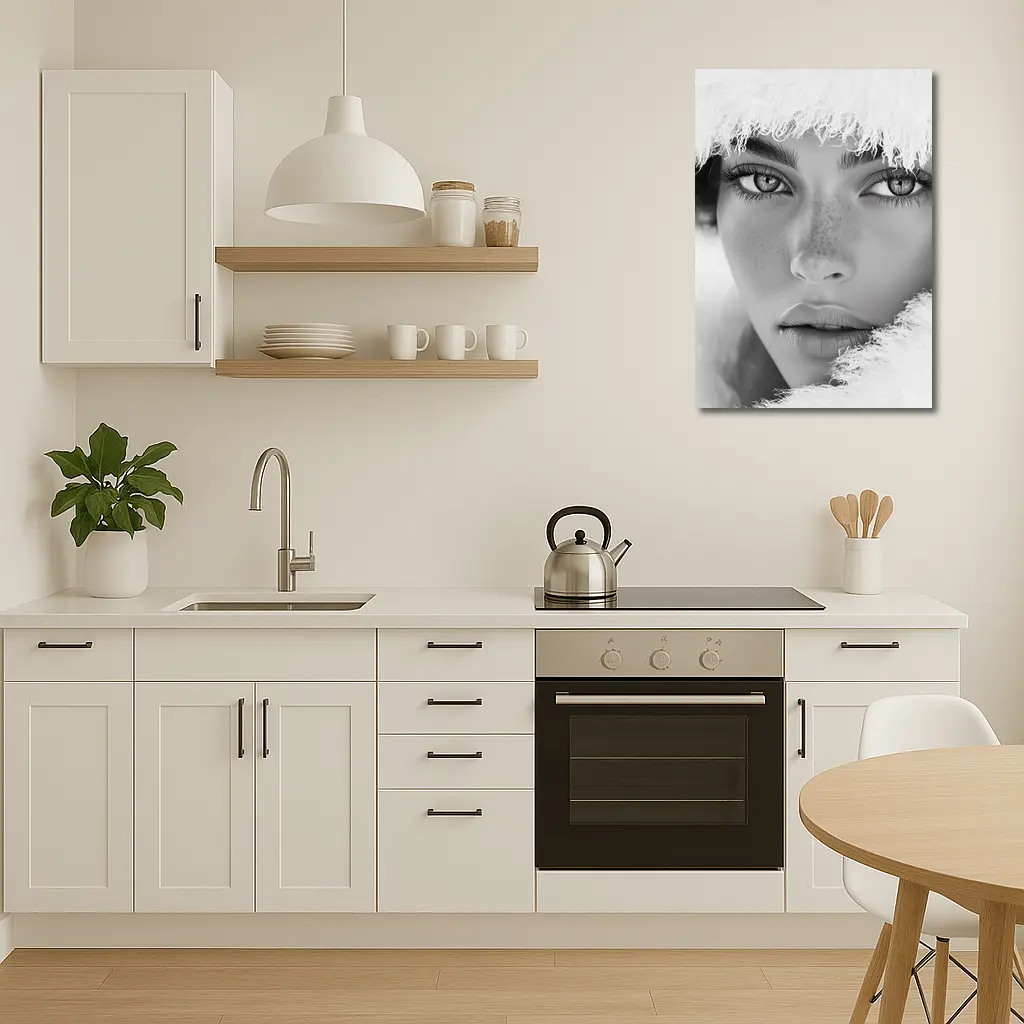 Black and White Portrait Woman Fur Hat – Wall Art