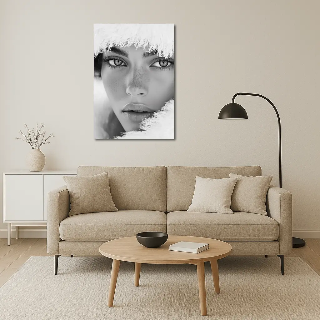 Black and White Portrait Woman Fur Hat – Wall Art