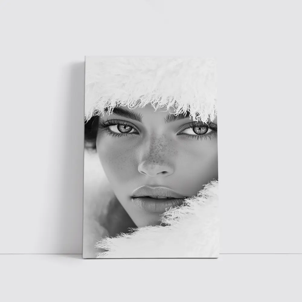 Black and White Portrait Woman Fur Hat – Wall Art