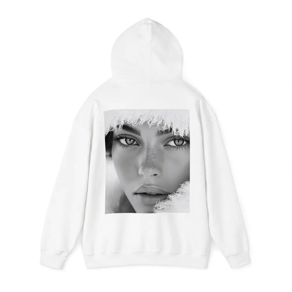 Black and White Portrait Woman Fur Hat – Hoodies