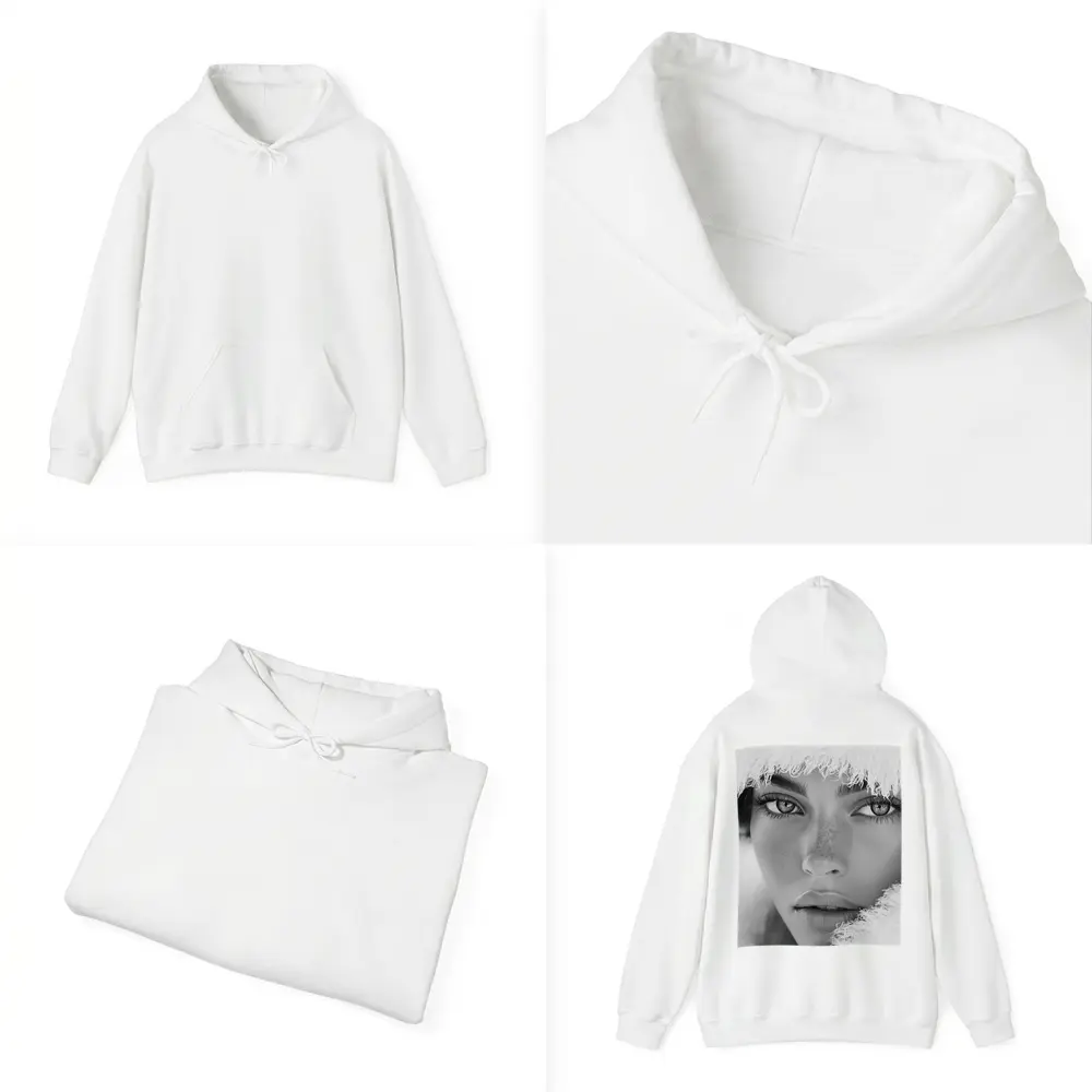 Black and White Portrait Woman Fur Hat – Hoodies
