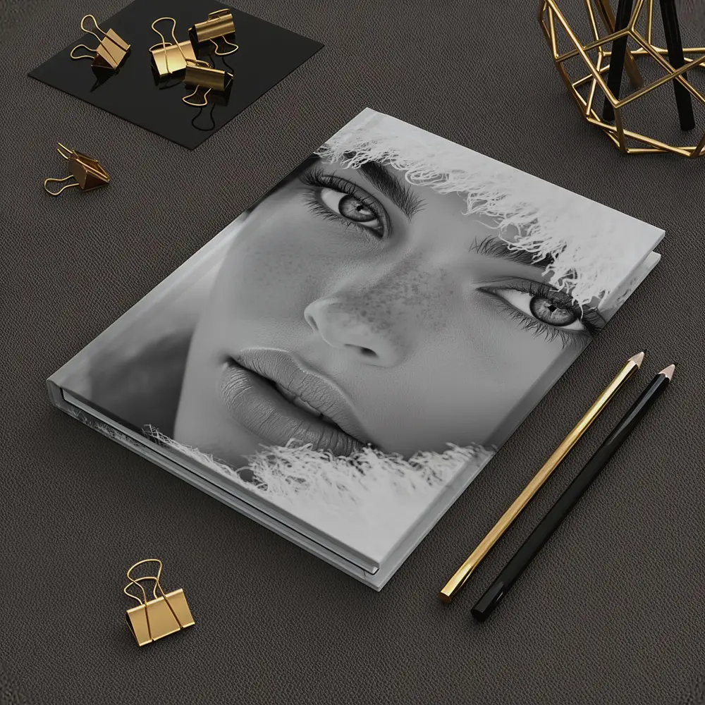Black and White Portrait Woman Fur Hat – Notebooks