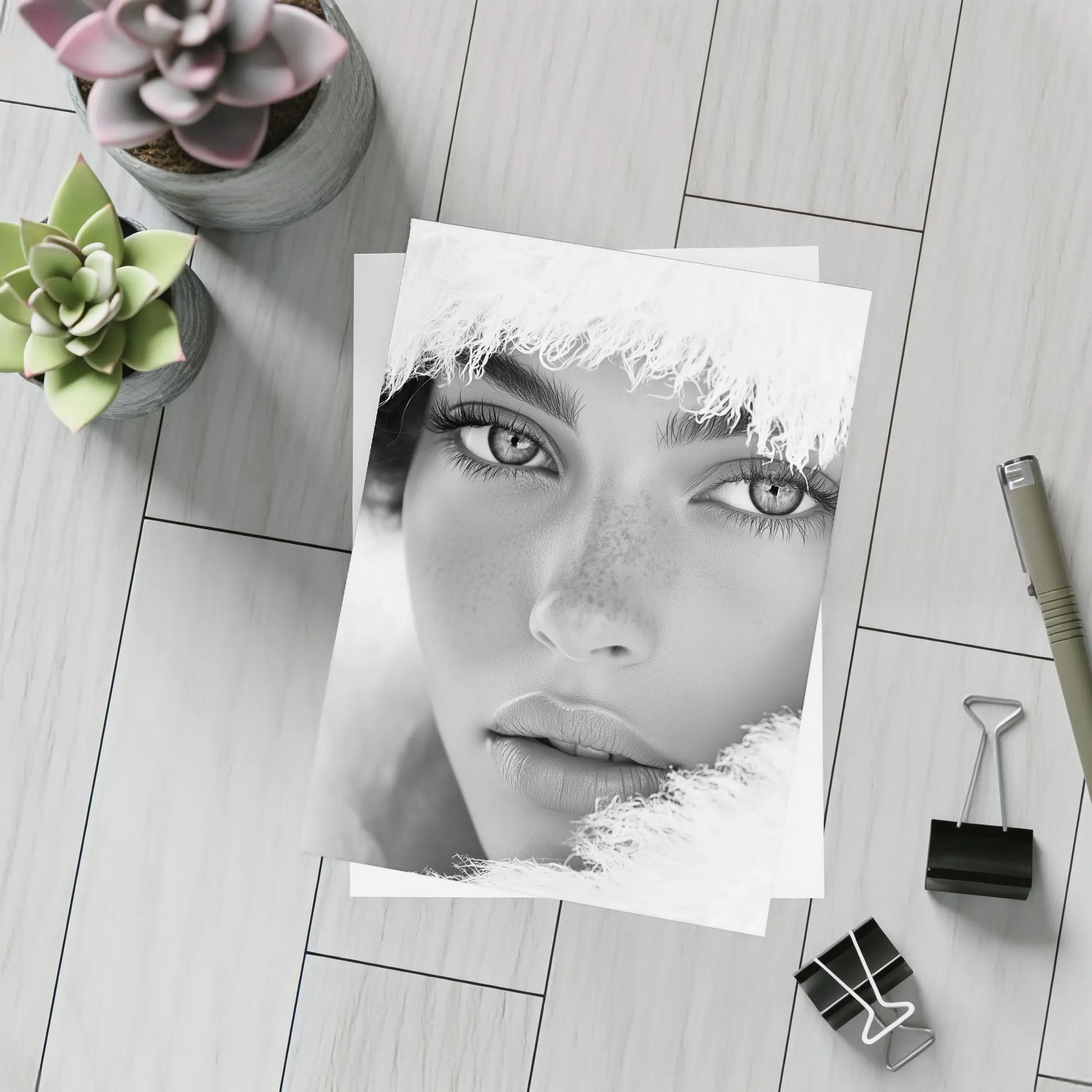 Black and White Portrait Woman Fur Hat – Postcards