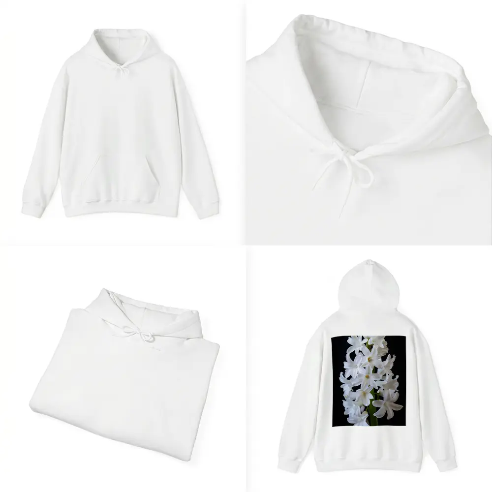 White Hyacinth Flower Black Background – Hoodies