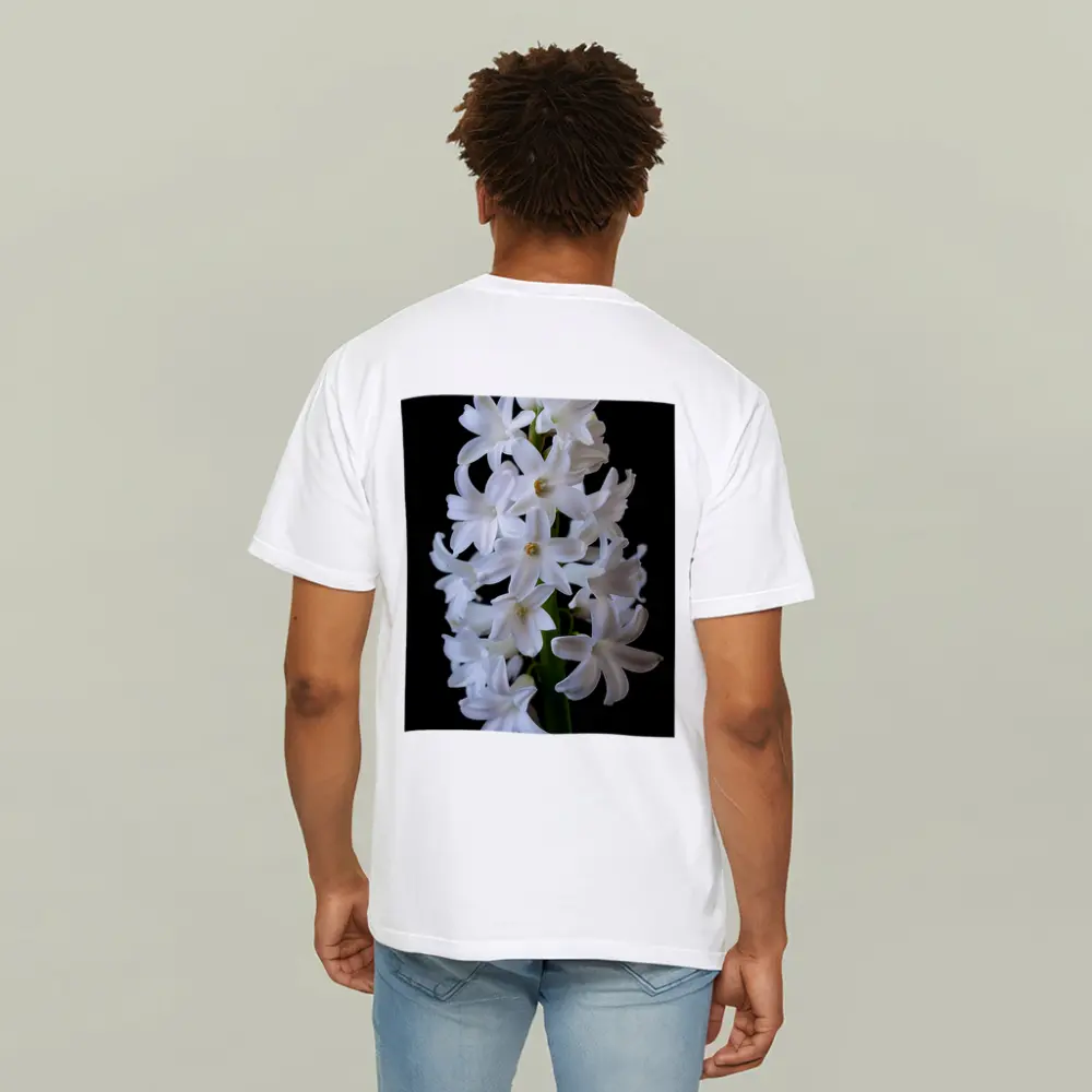 White Hyacinth Flower Black Background – T-Shirts