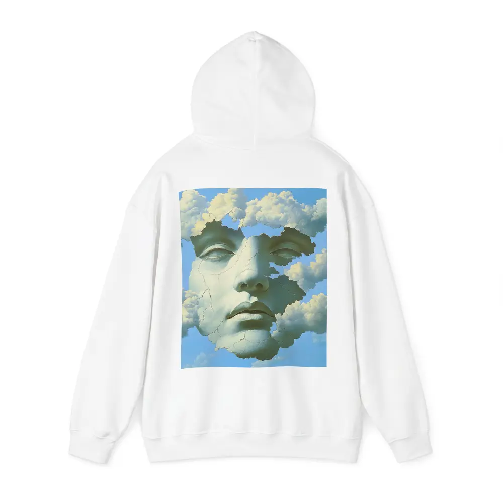 Cracked Stone Face Merging With Clouds Sky – Hoodies
