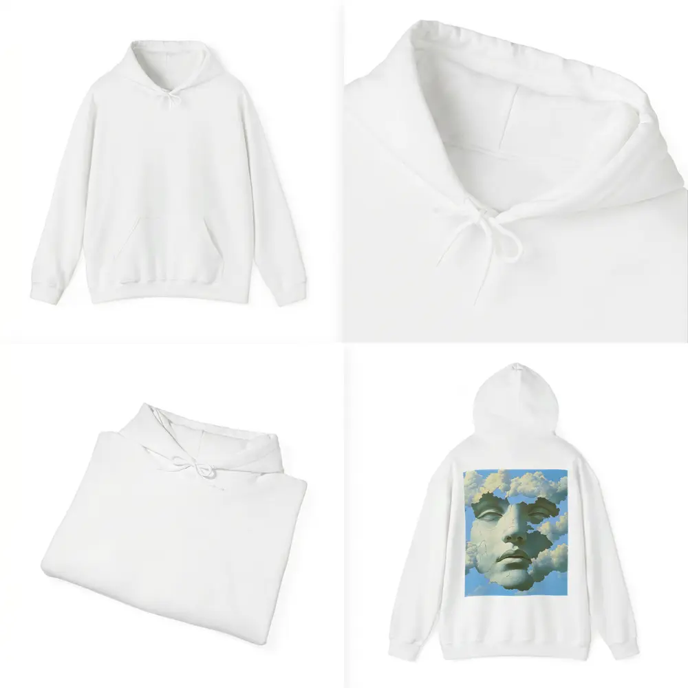 Cracked Stone Face Merging With Clouds Sky – Hoodies