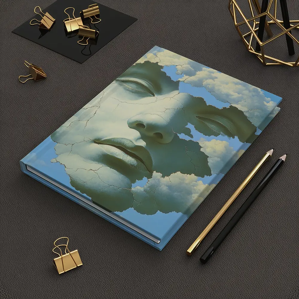 Cracked Stone Face Merging With Clouds Sky – Notebooks