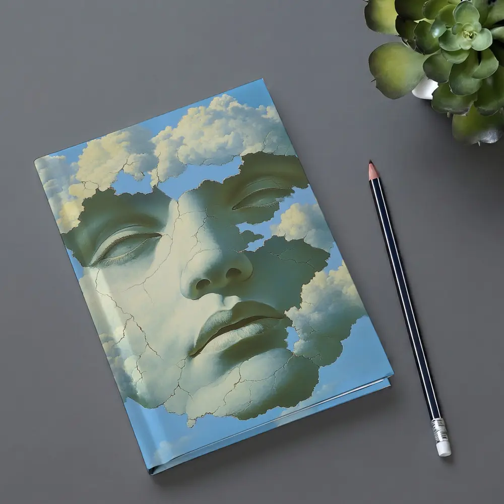 Cracked Stone Face Merging With Clouds Sky – Notebooks
