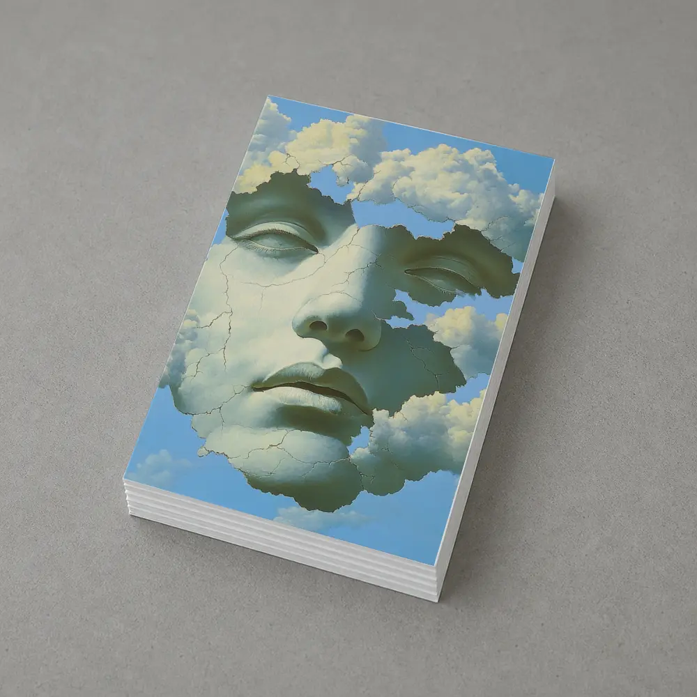 Cracked Stone Face Merging With Clouds Sky – Postcards
